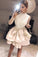 A Line High Neck Two Tiers Appliques Long Sleeves Short Homecoming Dress N1937