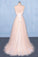 Peach V Neck Sleeveless Tulle A Line Prom Dresses, Straps Tulle Evening Dress N2329