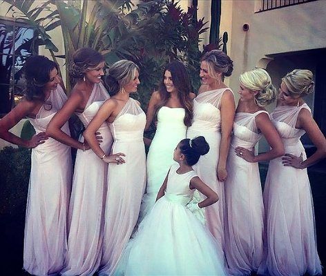 2024 Cheap A Line One Shoulder Pearl Pink Tulle Long Bridesmaid Dresses / Gowns