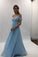 Flowy A-line Light Blue Chiffon Long Prom Dresses Simple Party Dresses with Pleats N2032