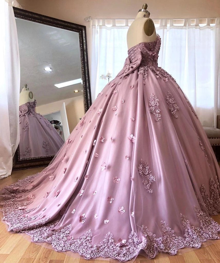 Ball Gown Off the Shoulder Tulle Quinceanera Dress with Lace Appliques, Puffy Prom Dress N2529