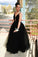 Fashion Spaghetti Straps Black Prom Dresses Floor Length Evening Party Dresses N2478