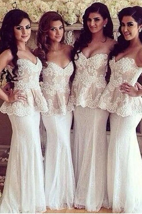 White Sweetheart Bridesmaid Dress,Special Sleeveless Mermaid Bridesmaid Dresses,Sexy Lace Prom Dress,Formal Dress Long,N149