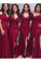 Burgundy Off Shoulder Mermaid Floor Length Bridesmaid Dresses, Split Long Bridesmaid Dress N2383