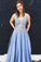 Gorgeous A-Line V Neck Appliques Sleeveless Sky Blue Beading Long Prom Dress N2037