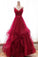 Red Spaghetti Straps V Neck Asymmetrical Prom Dress, Backless Sparkly Long Formal Dress N2613