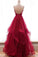 Red Spaghetti Straps V Neck Asymmetrical Prom Dress, Backless Sparkly Long Formal Dress N2613