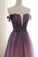 A Line Off the Shoulder Ombre Prom Dresses with Belt, Purple Gradient Long Tulle Formal Dress N2436