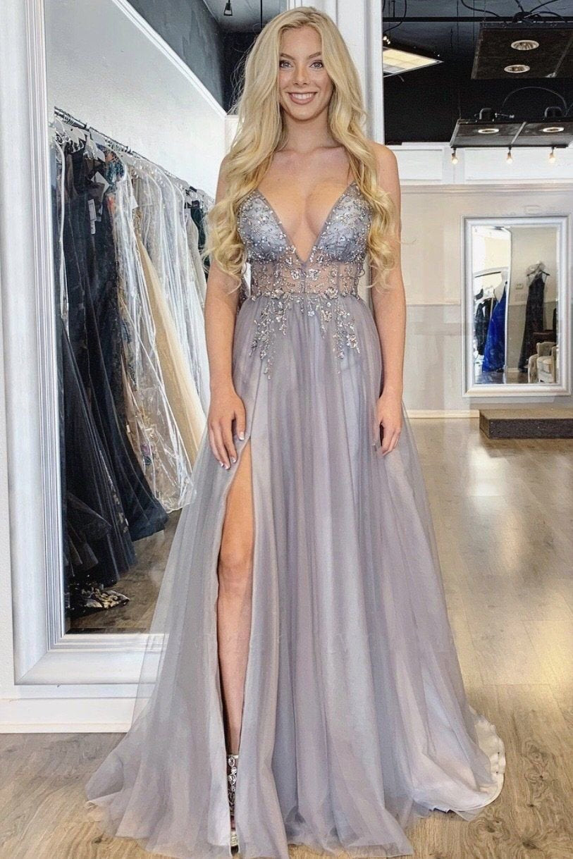 Sexy Spaghetti Straps Floor Length Beading Prom Dress with Rhinestone, Long Evening Dress N2591