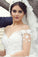 Ball Gown Sheer Neck Long Wedding Dress with Flowers, Long Sleeves Puffy Bridal Dress N2080