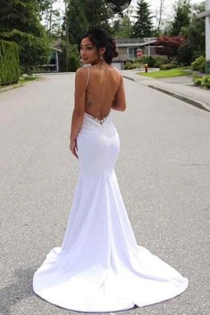 Spaghetti Straps Mermaid Wedding Dress with Lace Appliques, Sexy Backless Bridal Dresses N2508