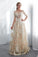 A Line Floor Length Floral Prom Dresses 3/4 Sleeves A-line Empire Waist Long Evening Gowns N2277