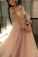 Unique Long Sleeves Tulle Prom Dress with Flowers, Charming Formal Dress with Flowers N2612