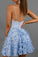 Spaghetti Straps Light Blue Lace Short Homecoming Dress, Sexy Short Prom Dresses N2158