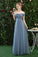 Cheap Off Shoulder Tulle Long Prom Dress with Short Sleeves, Simple Bridesmaid Dresses N2322