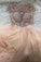 Floor Length Round Neck Tulle Prom Dress with Beading, Short Sleeves Long Evening Dress N2205