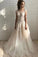Ivory Elegant Sheer Neck Cap Sleeves Tulle Beach Wedding Dress with Lace Applique N2537