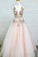 Light Pink V Neck Sleeveless Tulle Prom Dress with Flowers and Beads N2389