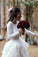 A-Line Ivory Sweep Train Tulle Long Sleeves Long Beach Wedding Dresses with Ruffles N2211