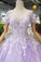 Lilac Ball Gown Short Sleeves Prom Dresses with Sheer Neck, Gorgeous Quinceanera Dress N1735