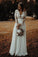 Floor Length Long Sleeves Sheer Neck Split Appliques Chiffon Beach Wedding Dress N2491
