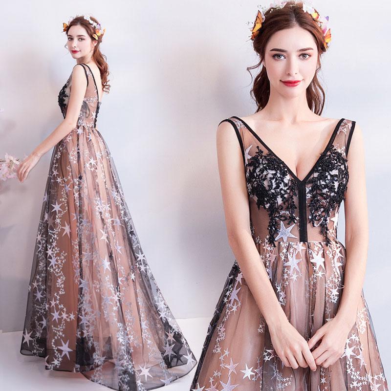 Charming Floor Length Sleeveless Prom Dress with Stars, A Line Appliques Evening Dress N2314
