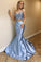 Two Piece Satin Prom Dresses with Lace, Spaghetti Straps Mermaid Long Party Dress N2621