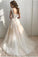 Ivory Elegant Sheer Neck Cap Sleeves Tulle Beach Wedding Dress with Lace Applique N2537