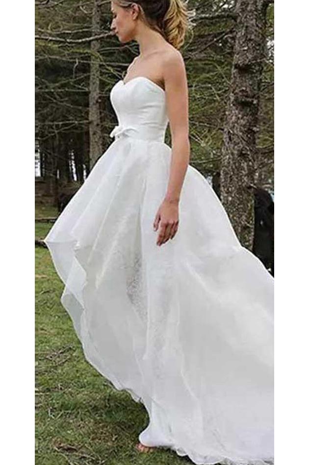 High Low Sweetheart Beach Wedding Dresses, Boho Wedding Dress with Bow N1782