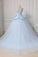 Light Blue Sweetheart Ball Gown Beading Tulle Prom Dress, Sweep Train Quinceanera Dress N2540