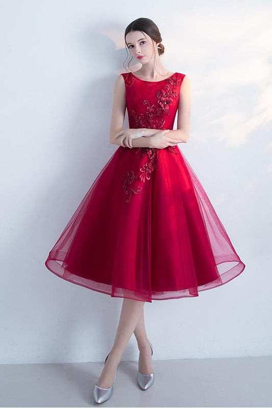 Sleeveless Cocktail Dress,A-line Tulle Short Prom Dresses,Wine Red Homecoming Dress,New Arrival Graduation Dresses,Fashion Dress With Flowers,N122