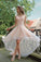 Light Pink High Low Sleeveless Tulle Prom Dress with Lace, Cute Hi Lo Party Dresses N2206