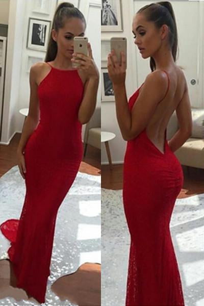 Spaghetti Straps Backless Red Prom Dress,Long Mermaid Evening Dress ,Formal Dress,N91