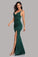 Straps Green Side Slit Mermaid Prom Dresses, Sexy Beads V Neck Formal Dress XU90815