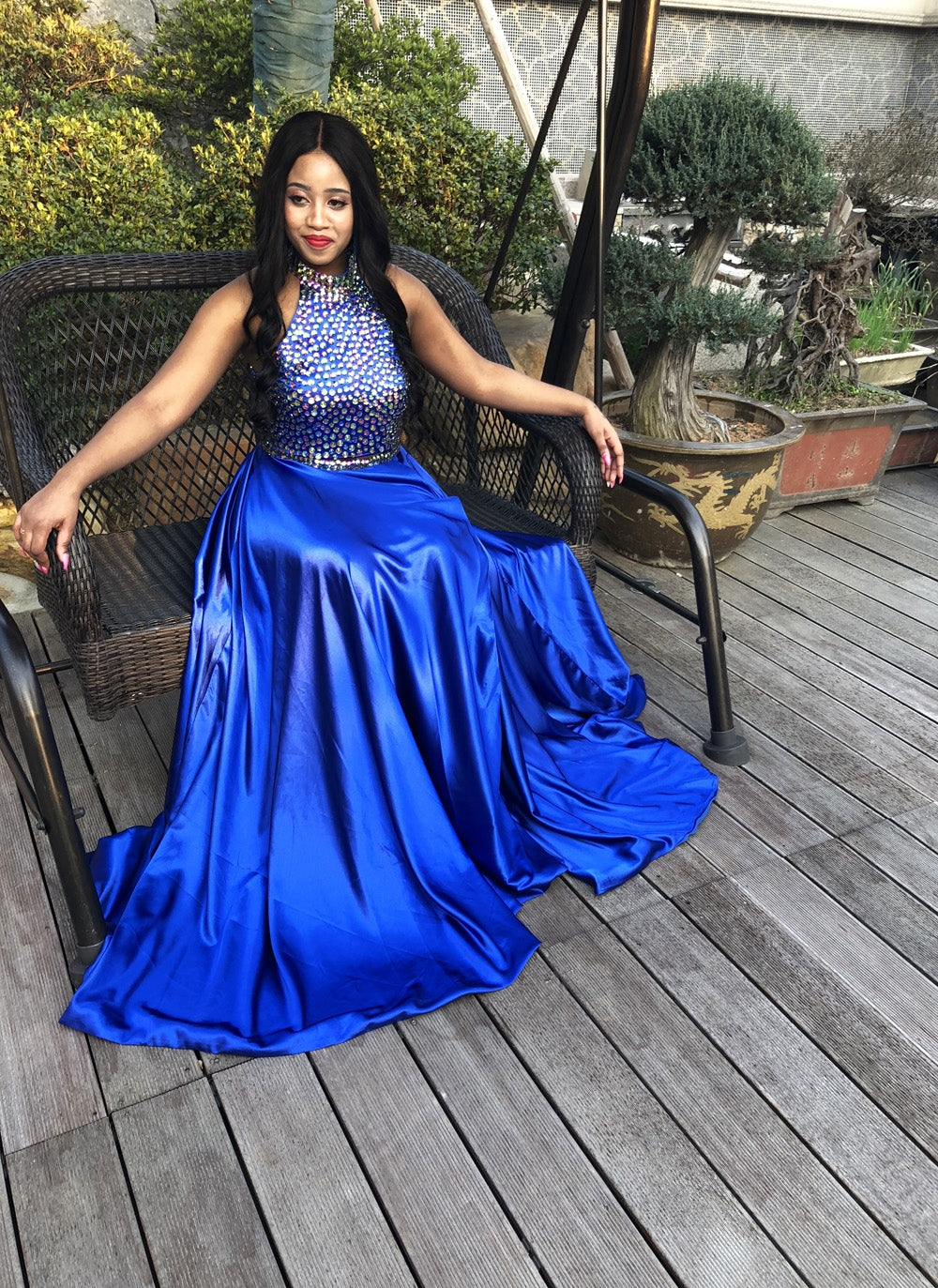 2024 Ball Gown Two Piece Prom Dresses Royal Blue Queen