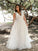 A-Line/Princess Tulle Applique Sweep/Brush Train V-neck Short Sleeves Plus Size Wedding Dresses CICIP0006804