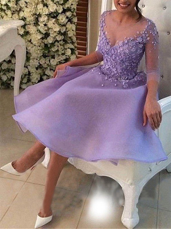 A-Line V-neck Cut Short With Applique Organza Lilac Homecoming Dresses CICIP0008383