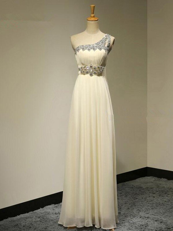 A-Line/Princess One-Shoulder Sleeveless Floor-Length Beading Chiffon Bridesmaid Dresses CICIP0005364