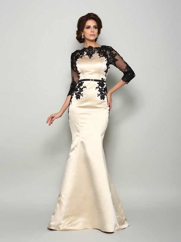 Trumpet/Mermaid Bateau Lace 1/2 Sleeves Long Satin Mother of the Bride Dresses CICIP0007154