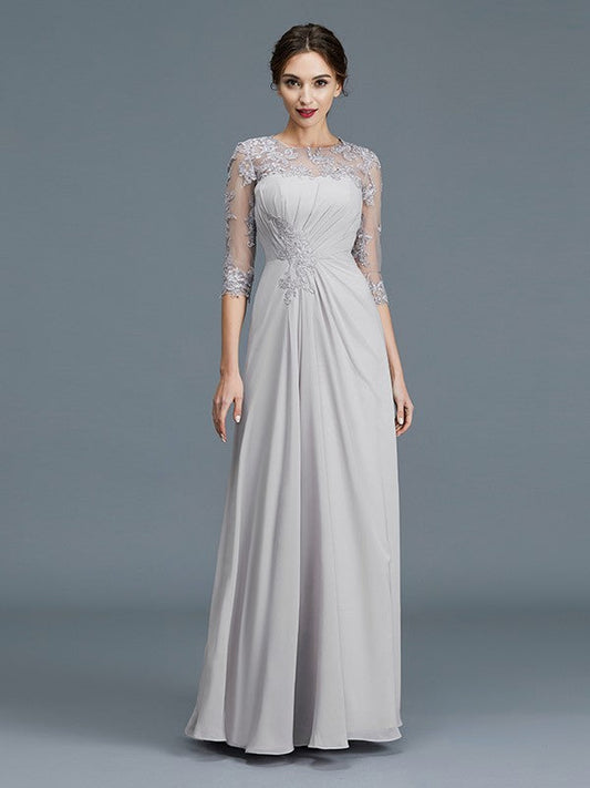 A-Line/Princess Scoop 3/4 Sleeves Chiffon Ruffles Floor-Length Mother of the Bride Dresses CICIP0007068