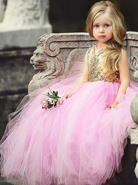 Ball Gown Sleeveless Scoop Floor-Length Sequin Tulle Flower Girl Dresses CICIP0007622