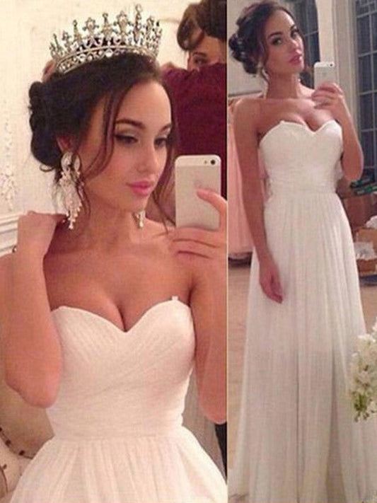 A-Line/Princess Sweetheart Sleeveless Chiffon Ruffles Floor-Length Wedding Dresses CICIP0006606