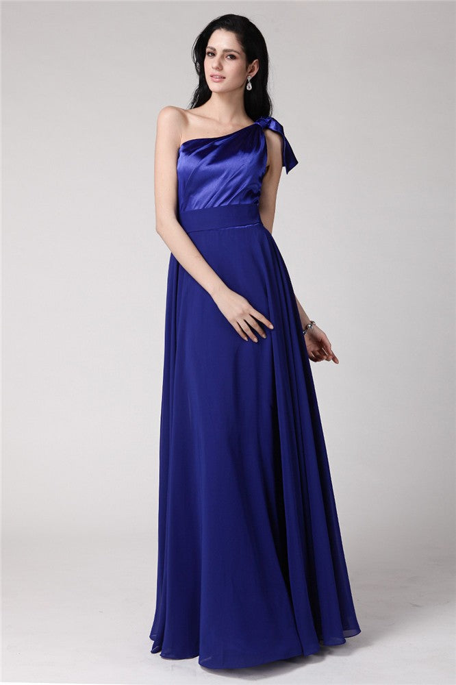 A-Line/Princess One-Shoulder Sleeveless Long Pleats Elastic Woven Satin Chiffon Dresses CICIP0004760