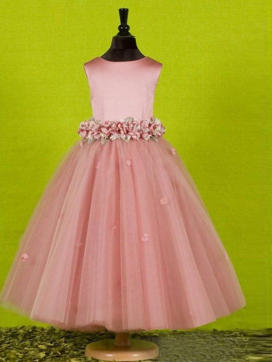 A-line/Princess Scoop Sleeveless Bowknot Long Tulle Flower Girl Dresses CICIP0007574