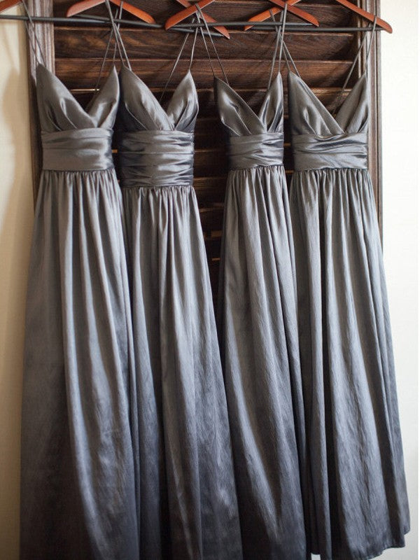 A-Line/Princess Spaghetti Straps Sleeveless Floor-Length Taffeta Bridesmaid Dresses CICIP0005317