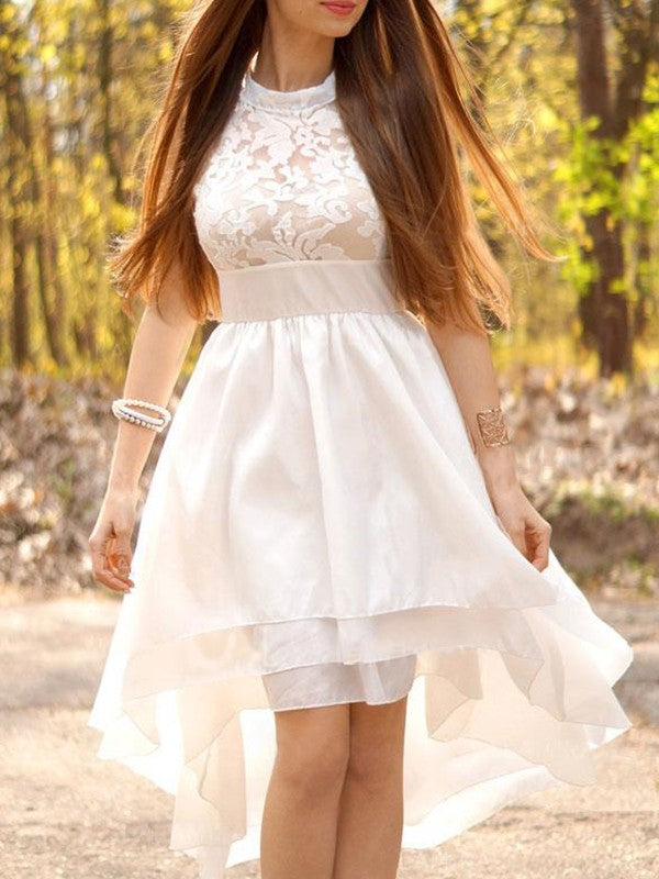 A-Line/Princess Chiffon Ruched Halter Asymmetrical Sleeveless Wedding Dresses CICIP0006766