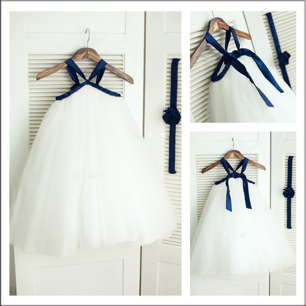 A-Line/Princess Spaghetti Straps Sleeveless Long Tulle Flower Girl Dresses CICIP0007711