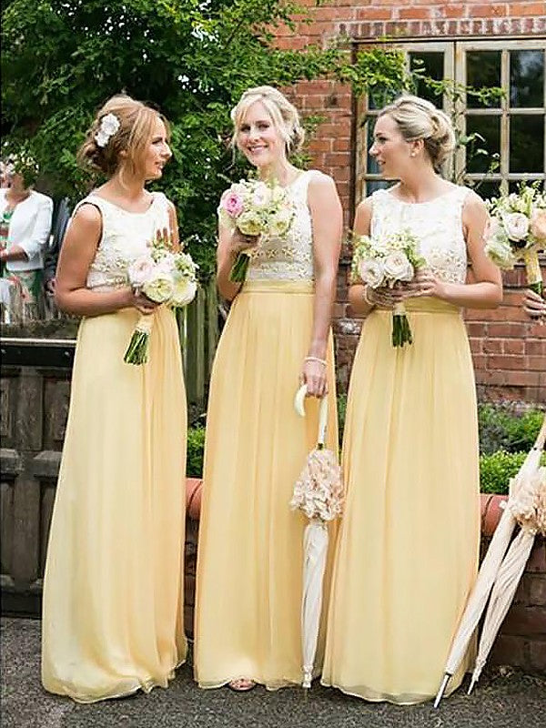 A-Line/Princess Scoop Sleeveless Chiffon Floor-Length Bridesmaid Dresses CICIP0005610