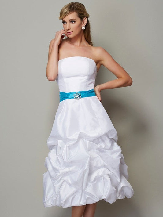 A-Line/Princess Strapless Sleeveless Short Taffeta Bridesmaid Dresses CICIP0005786