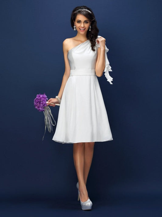A-Line/Princess One-Shoulder Sleeveless Short Chiffon Bridesmaid Dresses CICIP0005767